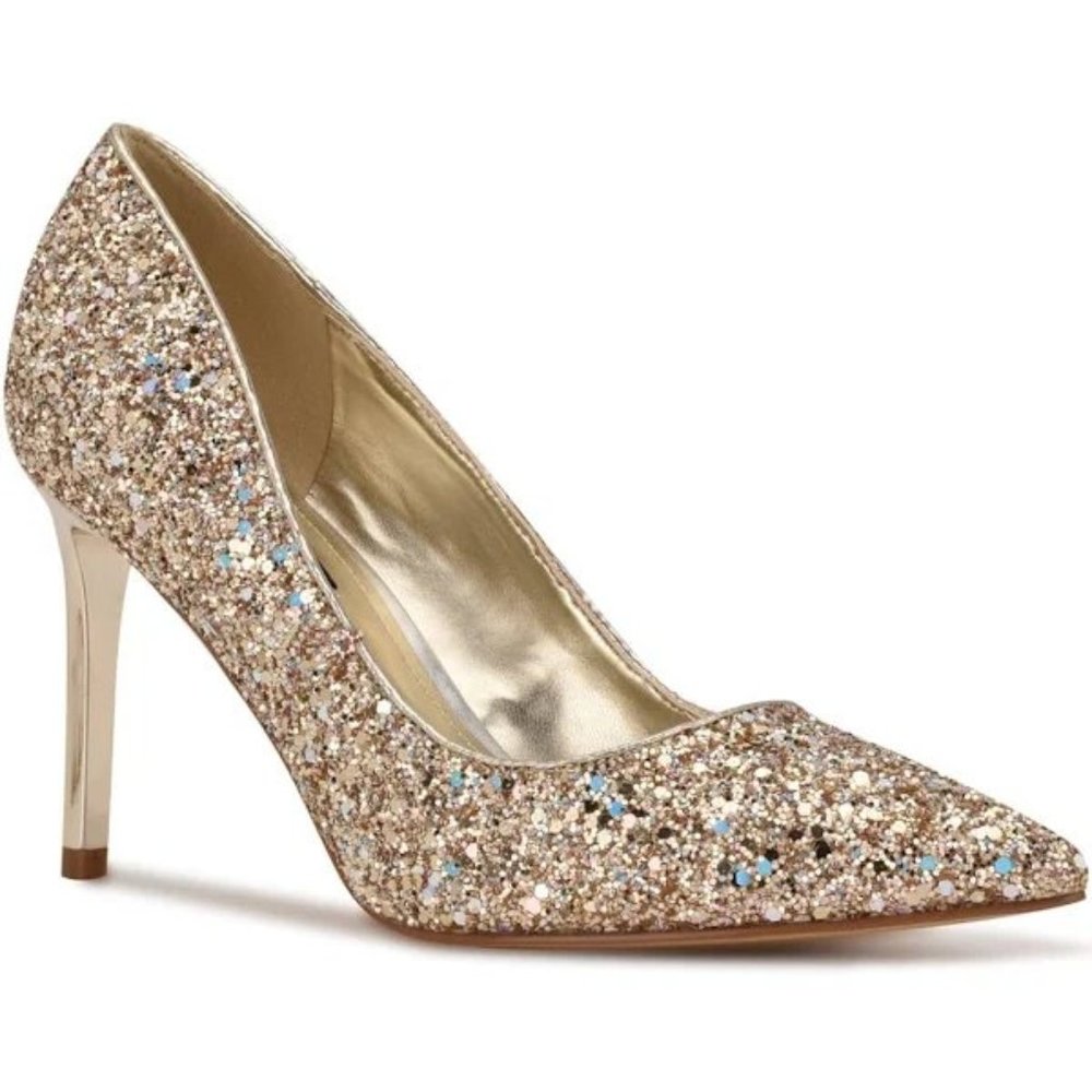 Nine West Gold Sparkle Ezra Heels